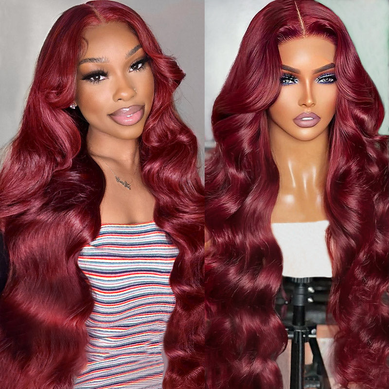 VIYA Full Size™ Glueless 13x6 HD Lace 99J Pre Bleached Knots Loose Body Wave Human Hair Wig