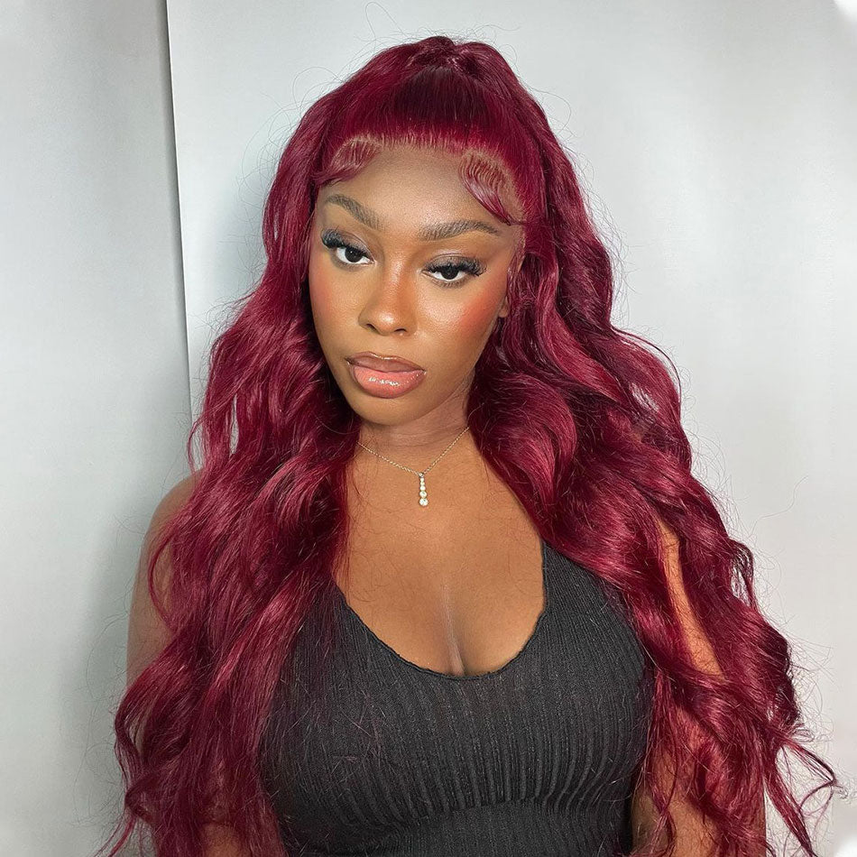 VIYA Full Size™ Glueless 13x6 HD Lace 99J Pre Bleached Knots Loose Body Wave Human Hair Wig