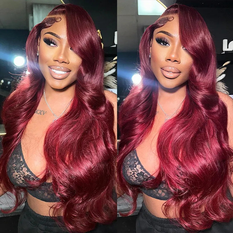 VIYA Full Size™ Glueless 13x6 HD Lace 99J Pre Bleached Knots Loose Body Wave Human Hair Wig