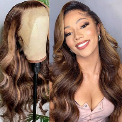 VIYA Body Wave P4/27 Color 13x6 Transparent Lace Front Balayage Highlight Wigs