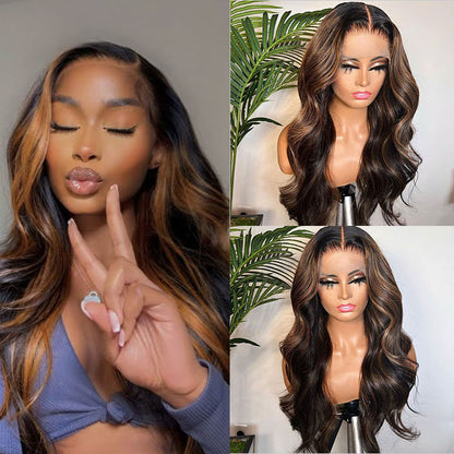 VIYA Body Wave P4/27 Color 13x6 Transparent Lace Front Balayage Highlight Wigs
