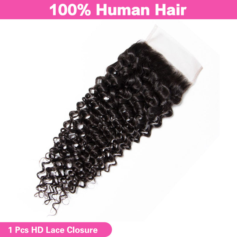 VIYA Curly 1 Pcs HD Lace Closure Natural Black Human Virgin Hair
