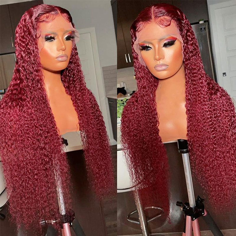 VIYA Hair Curly Burgundy 99J Color 13x6 Lace Front Human Hair Wig