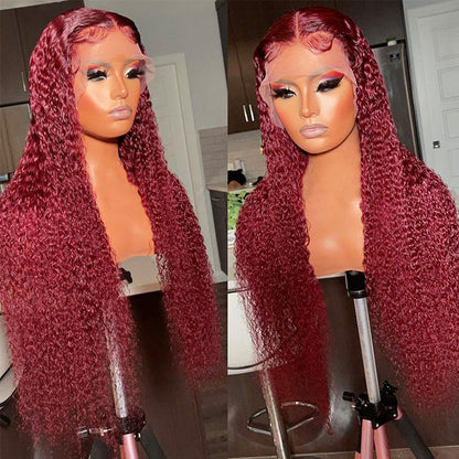VIYA Hair Curly Burgundy 99J Color 13x6 Lace Front Human Hair Wig
