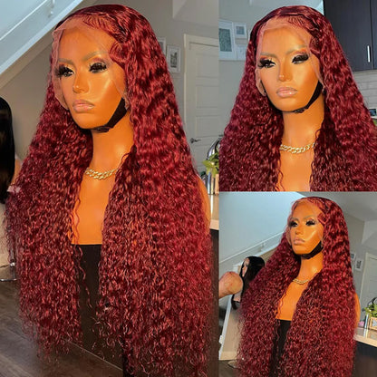 VIYA Hair Curly Burgundy 99J Color 13x6 Lace Front Human Hair Wig