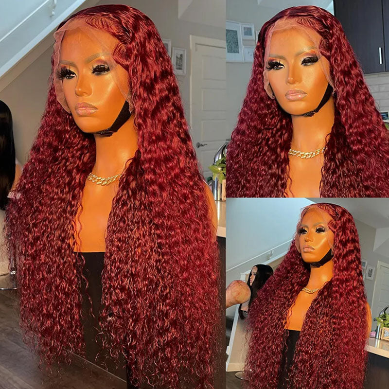 VIYA Hair Curly Burgundy 99J Color 13x6 Lace Front Human Hair Wig