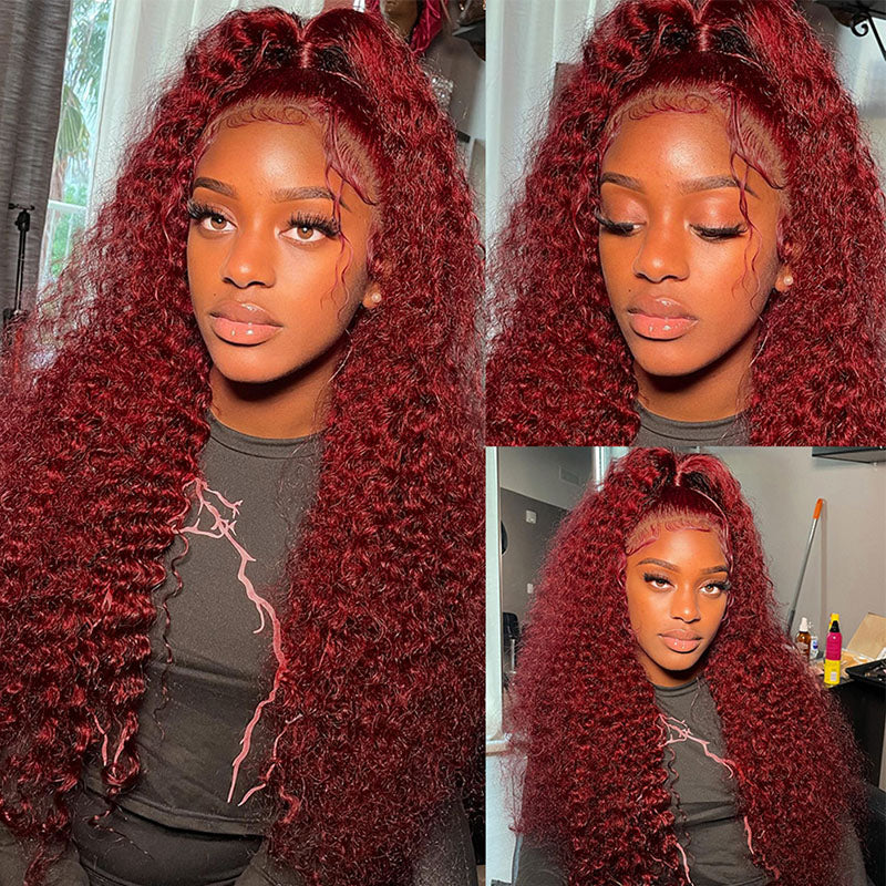 VIYA Hair Curly Burgundy 99J Color 13x6 Lace Front Human Hair Wig