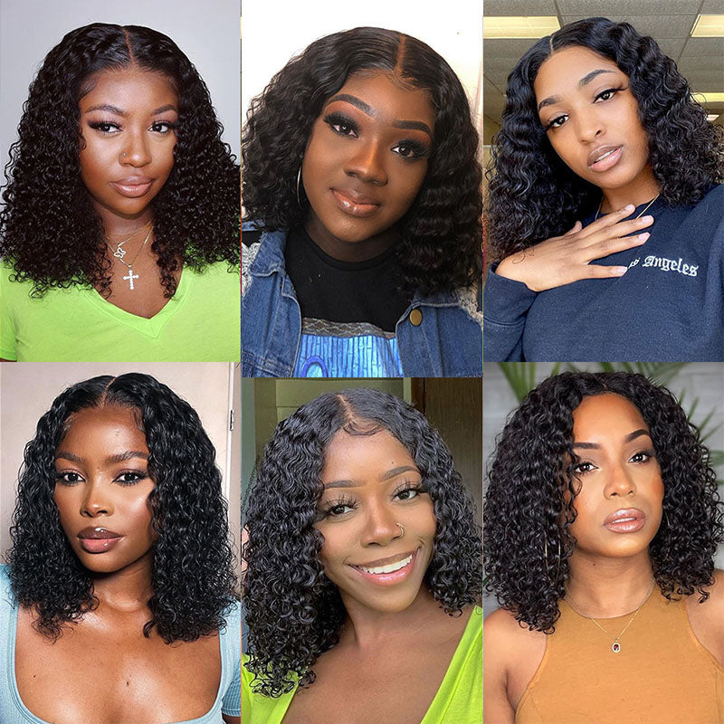 VIYA Curly Lace Bob Wig Natural Black Human Hair Wig