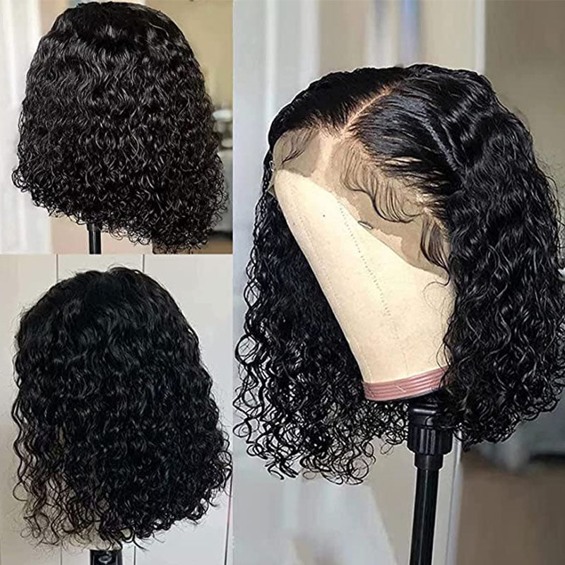VIYA Curly Lace Bob Wig Natural Black Human Hair Wig