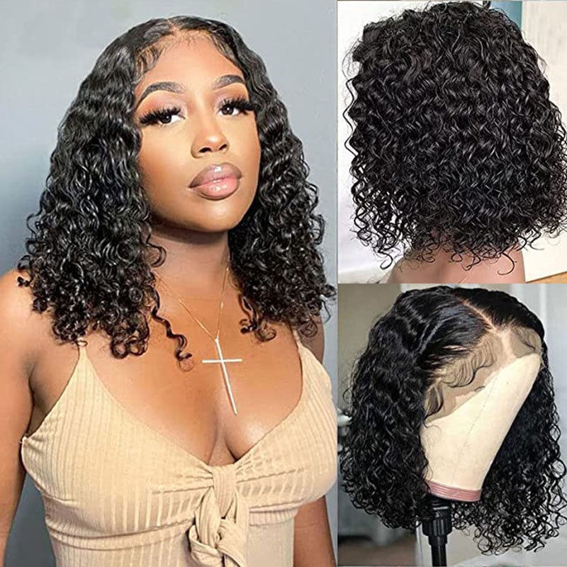 VIYA Curly Lace Bob Wig Natural Black Human Hair Wig