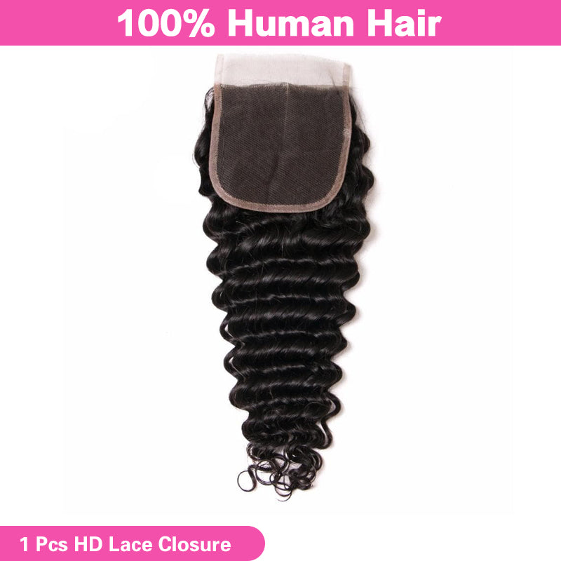 VIYA Deep Wave 1 Pcs HD Lace Closure Natural Black Human Hair
