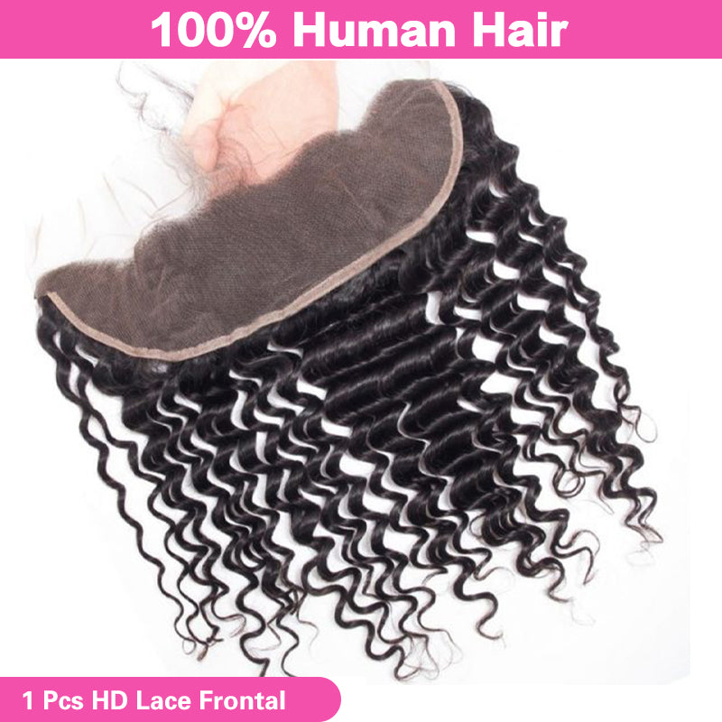 VIYA Deep Wave 13x4&amp;13x6 HD Lace Frontal Natural Black Human Virgin Hair