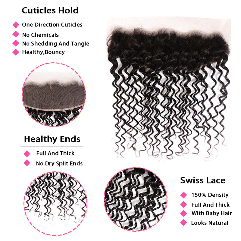 VIYA Deep Wave 3 Bundles Hair Weft With 13x4 Lace Frontal Human Hair