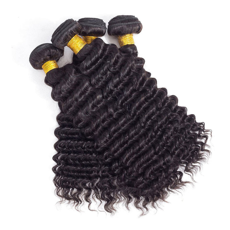 VIYA Deep Wave 4 Pcs Bundles Hair Weft With 13x4 HD Lace Frontal Natural Black Human Virgin Hair