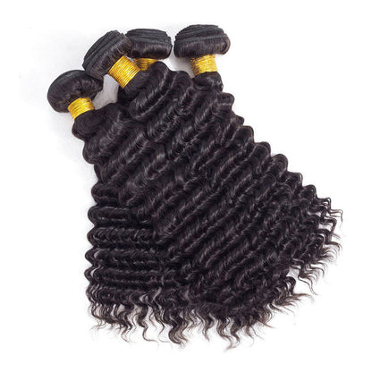 VIYA Deep Wave 4 Pcs Bundles Hair Weft With 13x4 HD Lace Frontal Natural Black Human Virgin Hair