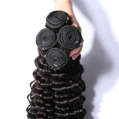 VIYA Deep Wave 4 Pcs Bundles Hair Weft With 13x4 HD Lace Frontal Natural Black Human Virgin Hair