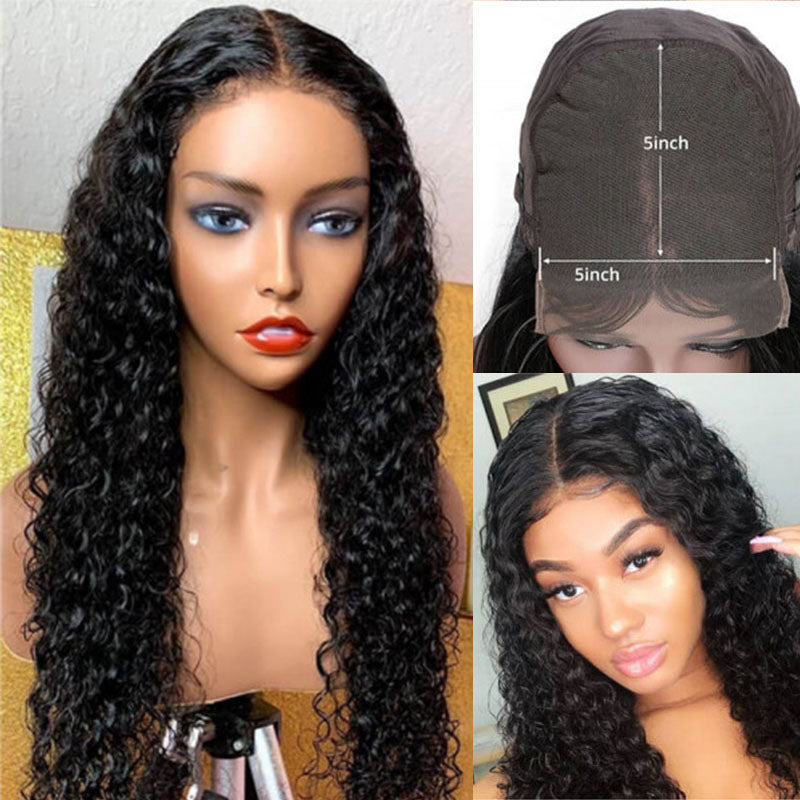 VIYA Deep Wave 5x5 Lace Closure Wig Natural Black Human Hair Wig