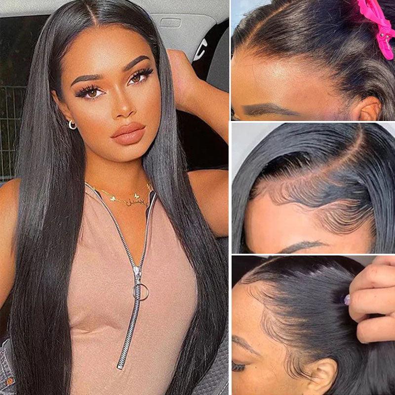 VIYA Pre Cut Straight Glueless 5x5 HD Lace Closure Wig Natural Black Human Hair Wig