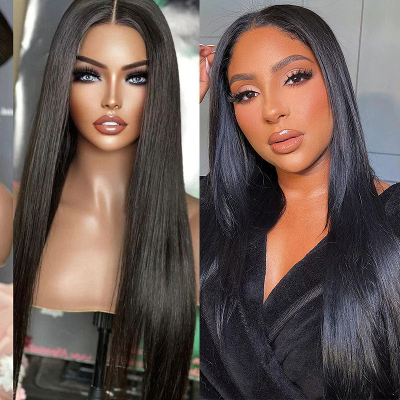 VIYA Pre Cut Straight Glueless 5x5 HD Lace Closure Wig Natural Black Human Hair Wig