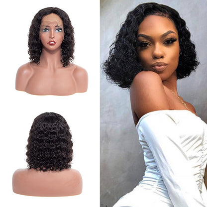 VIYA Deep Wave Lace Bob Wig 10-14 Inch Natural Black Human Hair Wig