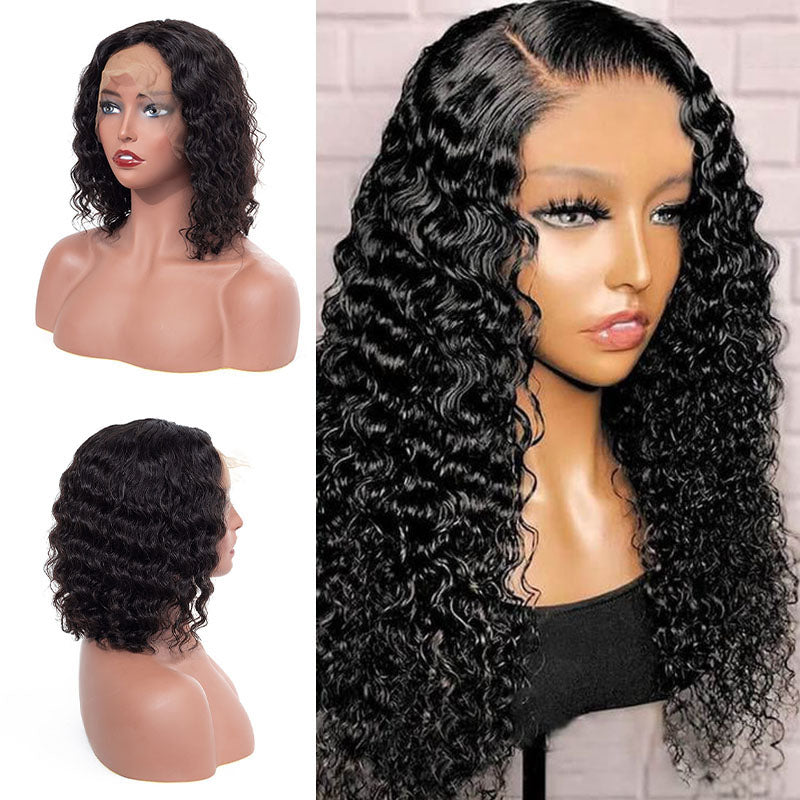VIYA Deep Wave Lace Bob Wig 10-14 Inch Natural Black Human Hair Wig