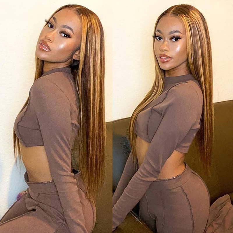 VIYA Pre Bleached Knots 13x4 HD Full Lace Frontal P4/27 Color Body Wave Human Hair Wig