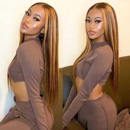 VIYA Pre Bleached Knots 13x4 HD Full Lace Frontal P4/27 Color Body Wave Human Hair Wig