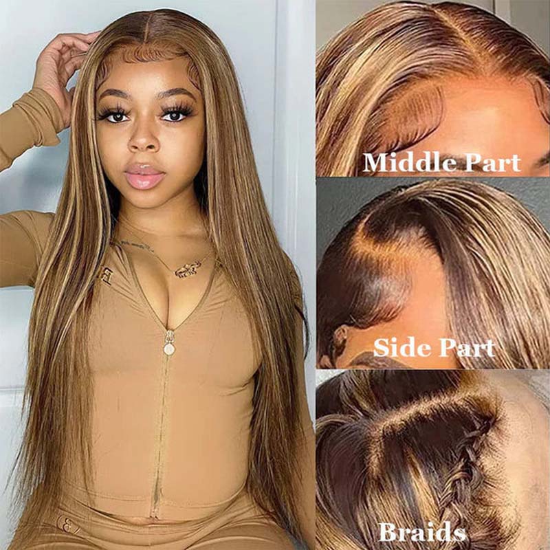 VIYA Pre Bleached Knots 13x4 HD Full Lace Frontal P4/27 Color Body Wave Human Hair Wig