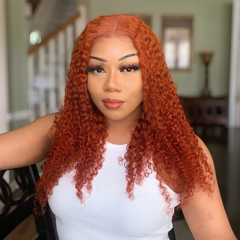 VIYA Ginger Orange Curly Hair 13x4 Transparent Lace front Wig