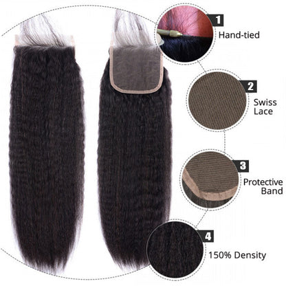 VIYA Kinky Straight 1 Pcs HD Lace Closure Natural Black Human Hair