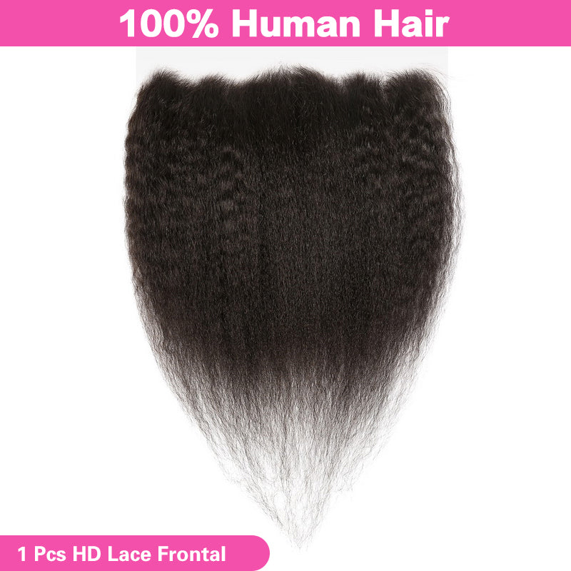 VIYA Kinky Straight 1 Pcs 13x4&amp;13x6 HD Lace Frontal Natural Black Human Hair