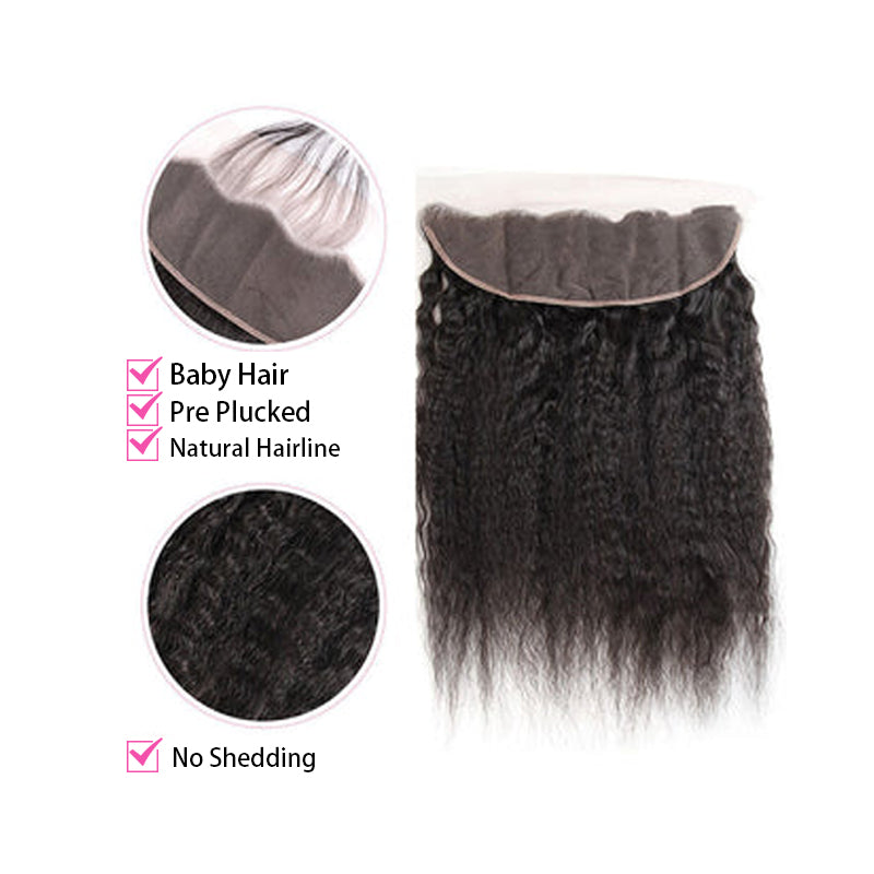 VIYA Kinky Straight 1 Pcs HD Lace Frontal Natural Black Human Hair