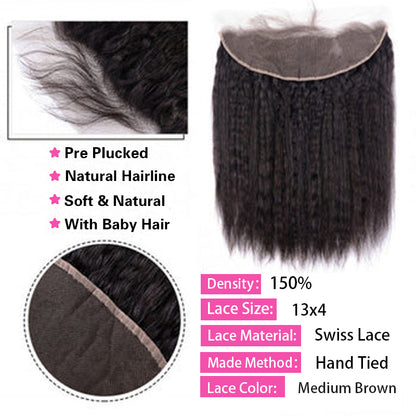 VIYA Kinky Straight 1 Pcs HD Lace Frontal Natural Black Human Hair