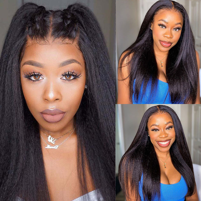 VIYA Kinky Straight 13x4 Lace Frontal Wig Human Hair Natural Black Wig