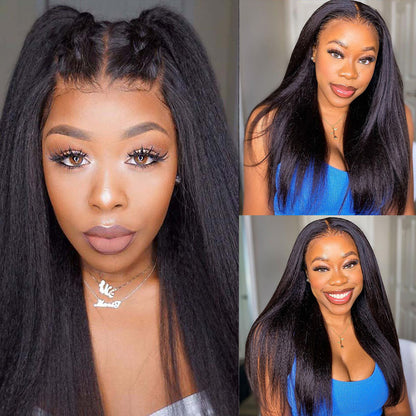 VIYA Kinky Straight 13x4 Lace Frontal Wig Human Hair Natural Black Wig