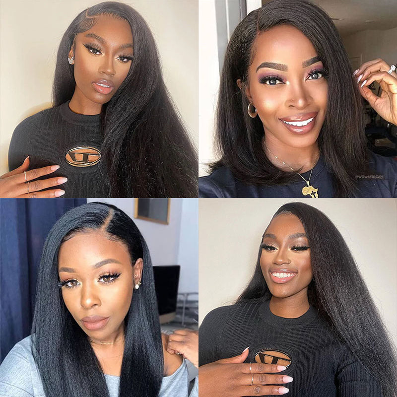 VIYA Kinky Straight 13x4 Lace Frontal Wig Human Hair Natural Black Wig