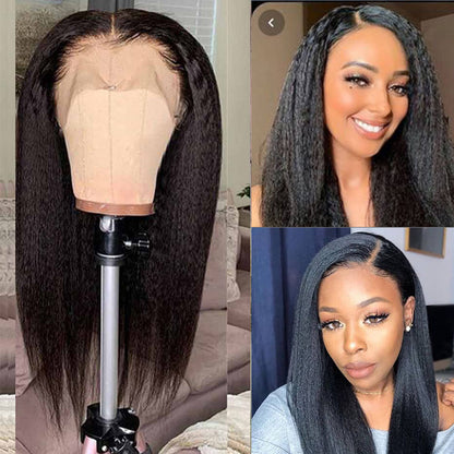 VIYA Kinky Straight 13x4 Lace Frontal Wig Human Hair Natural Black Wig