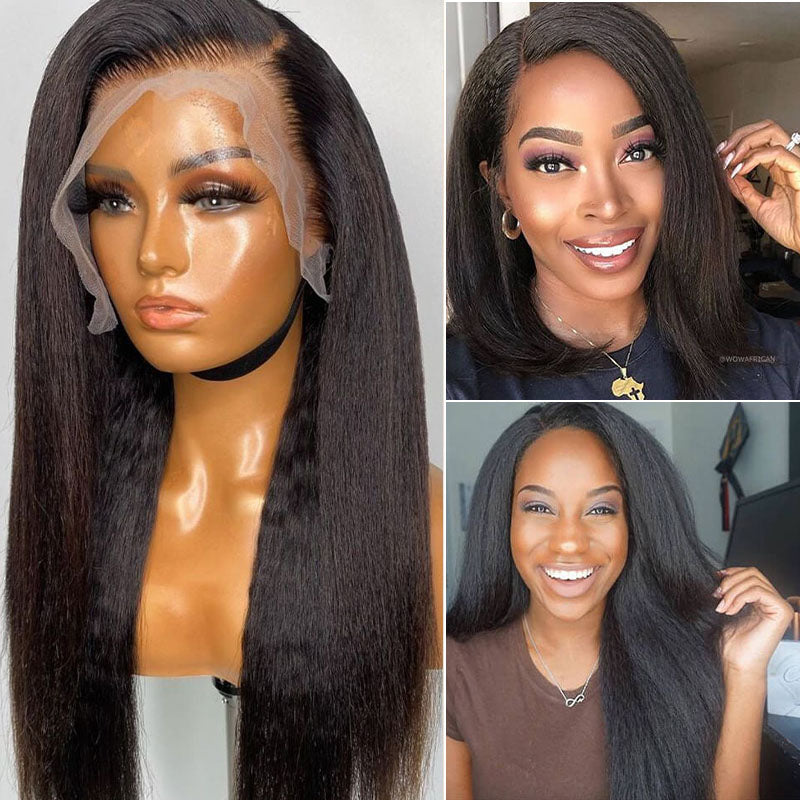 VIYA Kinky Straight 13x4 Lace Frontal Wig Human Hair Natural Black Wig