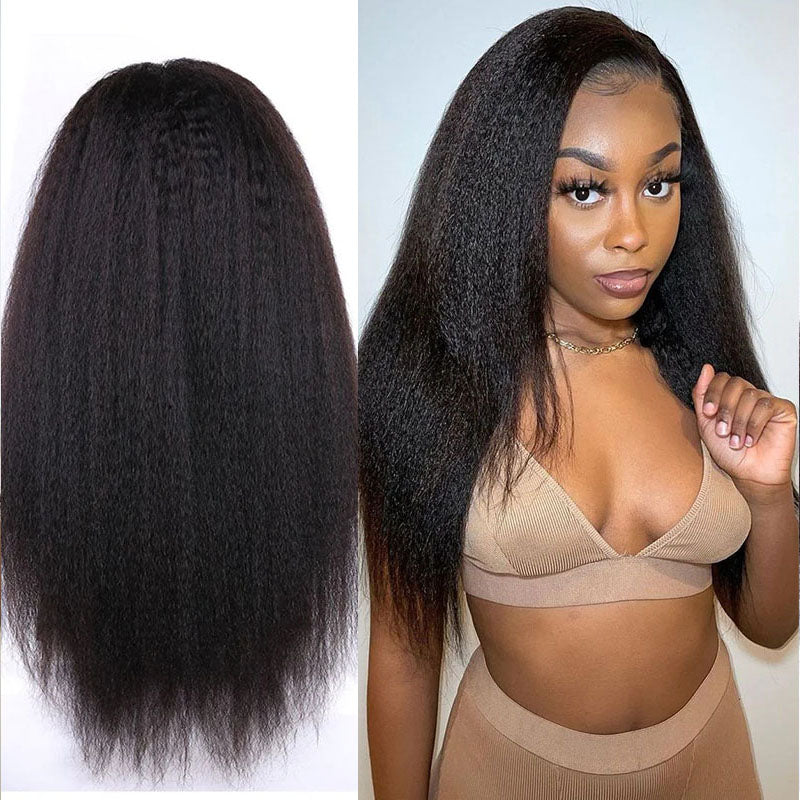 VIYA Kinky Straight 13x6 Lace Frontal Wig Natural Black Human Hair Wig