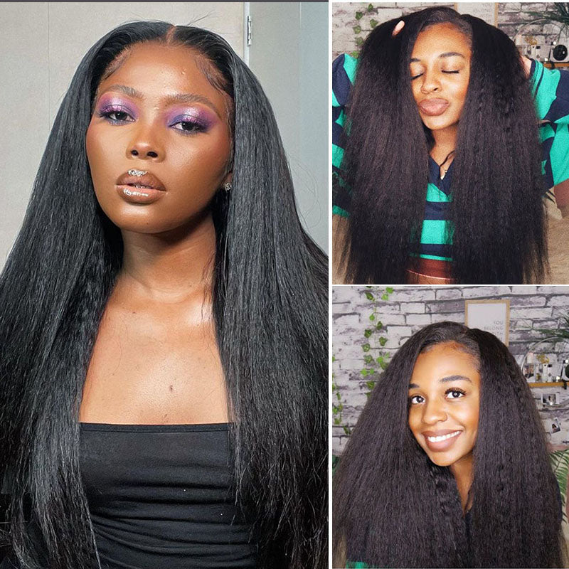 VIYA Kinky Straight 13x6 Lace Frontal Wig Natural Black Human Hair Wig