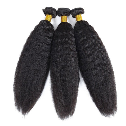 VIYA Kinky Straight 3 Pcs Bundles Hair Weft With 13x4 Lace Frontal Natural Black Human Hair