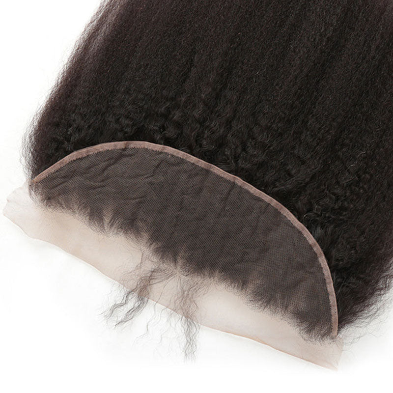 VIYA Kinky Straight 3 Pcs Bundles Hair Weft With 13x4 Lace Frontal Natural Black Human Hair