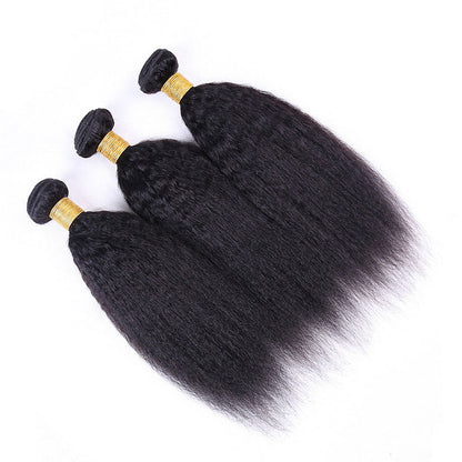 VIYA Kinky Straight 3 Pcs Bundles Hair Weft With 5x5 HD Lace Closure Natural Black Human Hair
