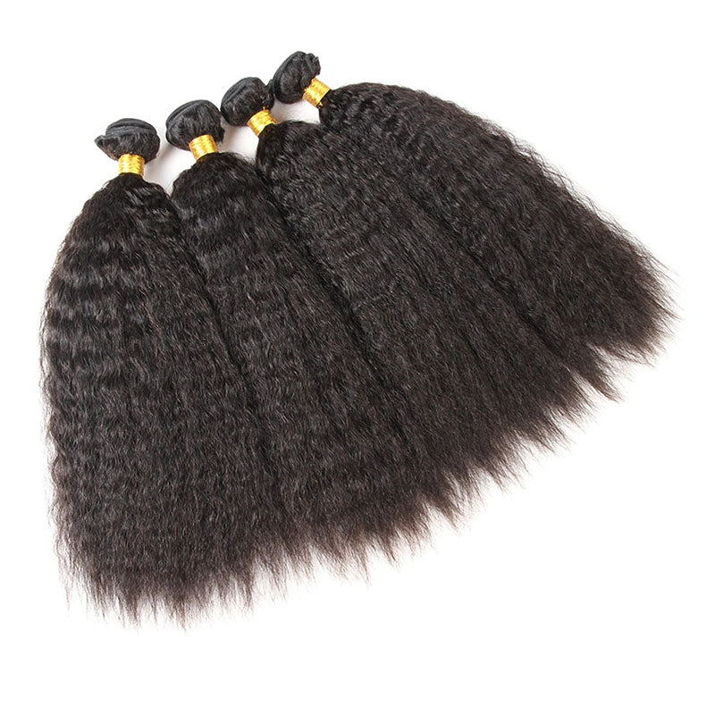 VIYA Kinky Straight 4 Pcs Bundles Hair Weft With 13x4 Lace Frontal Natural Black Human Hair