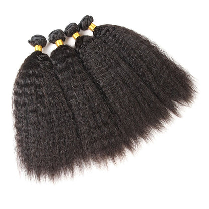 VIYA Kinky Straight 4 Pcs Bundles Hair Weft With 13x4 HD Lace Frontal Natural Black Human Hair