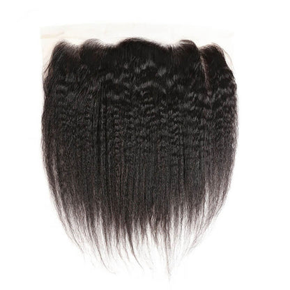 VIYA Kinky Straight 4 Pcs Bundles Hair Weft With 13x4 HD Lace Frontal Natural Black Human Hair