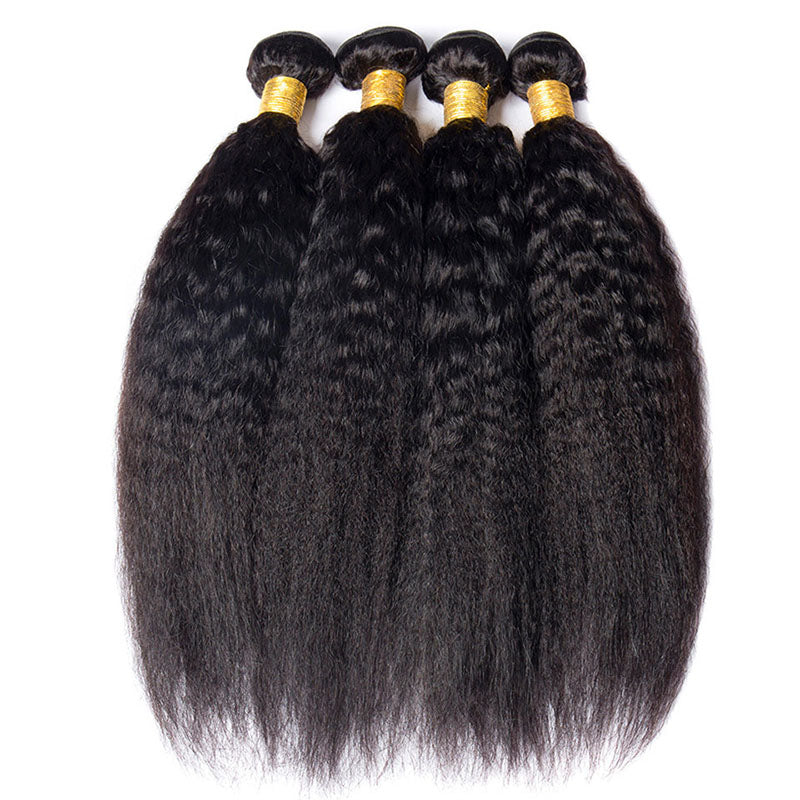 VIYA Kinky Straight 4 Bundles Hair Weft With 5x5 HD Lace Closure Natural Black