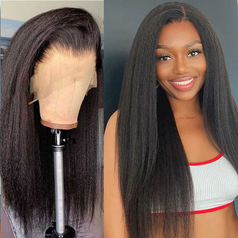 VIYA Kinky Straight 4x4 Lace Closure Wig Natural Black Human Hair Wig
