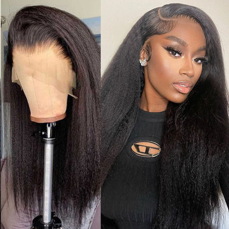 VIYA Kinky Straight 4x4 Lace Closure Wig Natural Black Human Hair Wig