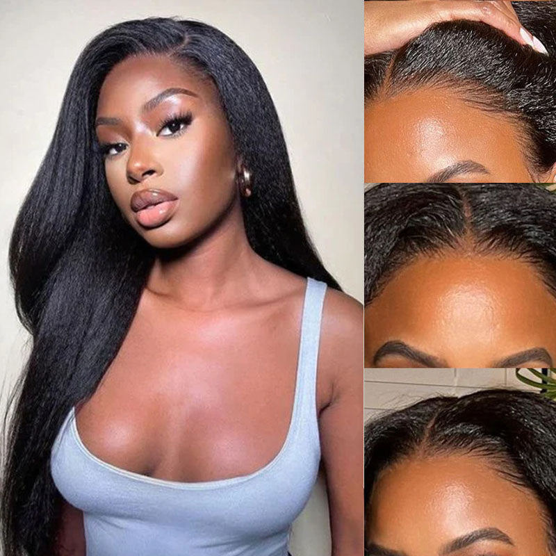 VIYA Kinky Straight 4x4 Lace Closure Wig Natural Black Human Hair Wig